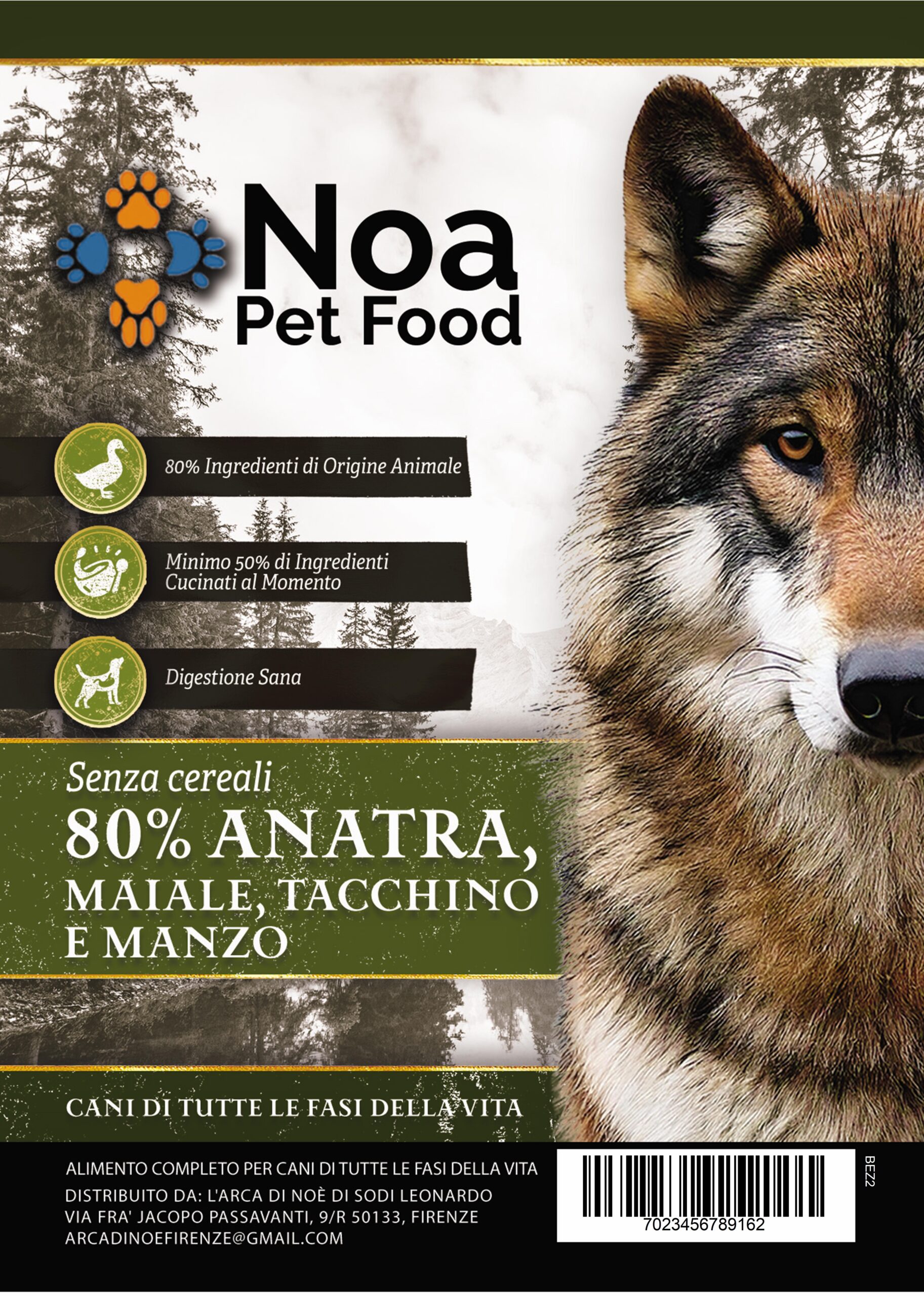 Noa Pet Food crocchette per cani senza cereali con anatra maiale tacchino e manzo